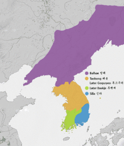 915年的后百济疆域（绿色）