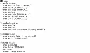 终端中运行brew帮助命令的输出