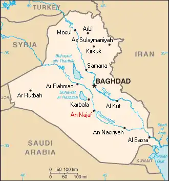 Location of Najaf, Iraq