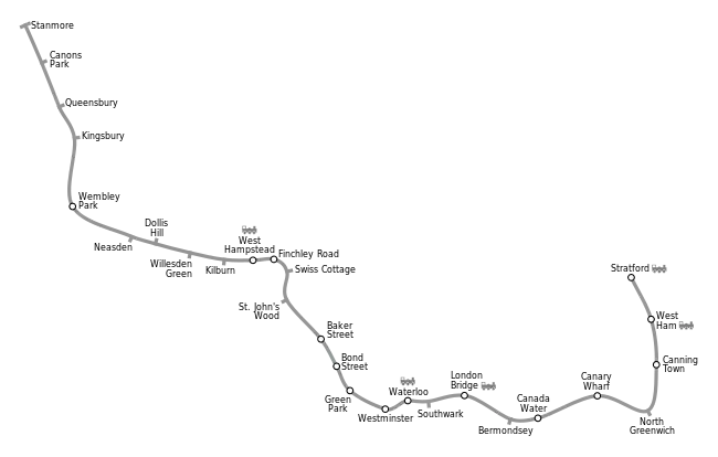 Geographical path of the Jubilee line