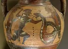 Euboean amphora, c. 550 BCE, depicting the fight between Cadmus and a dragon