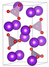 Unit cell of the anhydrous tripotassium phosphate under standard conditions (low temperature modification).