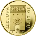 Litas golden coin featuring the gate