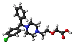 Ball-and-stick model of the levocetirizine molecule