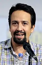 Lin-Manuel Miranda speaking at the 2019 San Diego Comic Con International, for "His Dark Materials", at the San Diego Convention Center in San Diego, California.