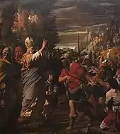 里奧內羅·斯帕達（英语：）的《亞伯拉罕與麥基洗德相會》（Melchidesech benedice Abramo vittorioso），400 × 346cm，約作於1600－1605年。