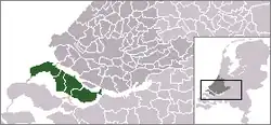 Highlighted position of Goeree-Overflakkee in a municipal map of South Holland