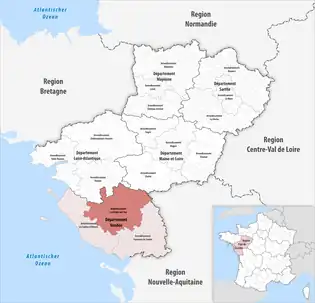 永河畔拉罗什区在卢瓦尔河地区大区与旺代省的位置