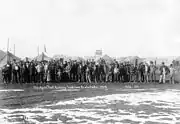 A group of Ludlow strikers in front of the Ludlow tent colony site.