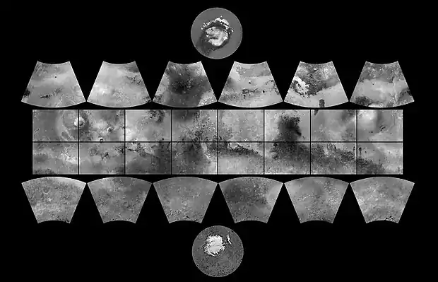 Quadrangles of Mars. North is at the top.