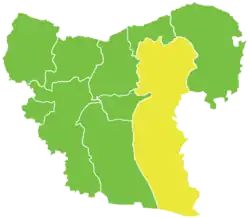 曼比季區在阿勒颇省的位置(黃色區塊處)