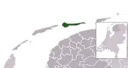 Highlighted position of Ameland in a municipal map of Friesland