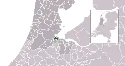 Highlighted position of Diemen in a municipal map of North Holland