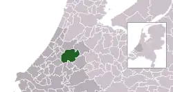 Highlighted position of Alphen aan den Rijn in a municipal map of South Holland