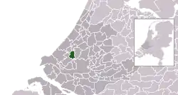 Highlighted position of Delft in a municipal map of South Holland