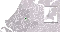 Highlighted position of Gouda in a municipal map of South Holland