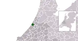 Highlighted position of Katwijk in a municipal map of South Holland