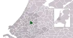 Highlighted position of Waddinxveen in a municipal map of South Holland