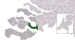 Highlighted position of Reimerswaal in a municipal map of Zeeland