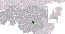 Highlighted position of Nuenen, Gerwen en Nederwetten in a municipal map of North Brabant