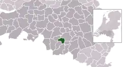 Highlighted position of Veldhoven in a municipal map of North Brabant