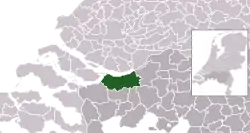 Highlighted position of Moerdijk in a municipal map of North Brabant