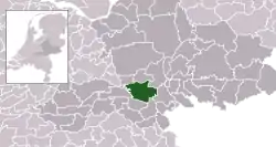 Highlighted position of Overbetuwe in a municipal map of Gelderland