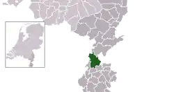 Highlighted position of Sittard-Geleen in a municipal map of Limburg