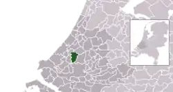 Highlighted position of Pijnacker-Nootdorp in a municipal map of South Holland