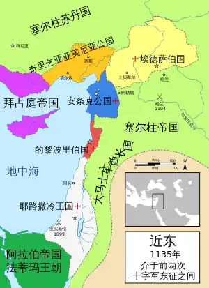 1135年前后近东的耶路撒冷王国和其它十字军国家