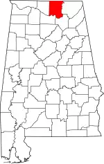 Map of Alabama highlighting Madison County