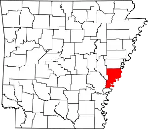 Map of Arkansas highlighting Phillips County