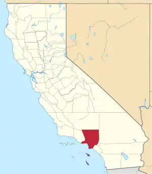 Map of California highlighting Los Angeles County