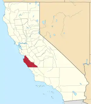 Map of California highlighting Monterey County