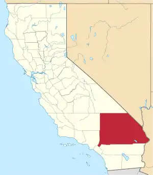 Map of California highlighting San Bernardino County