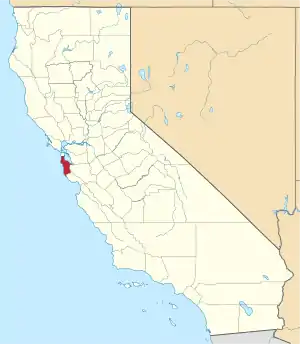 Map of California highlighting San Mateo County