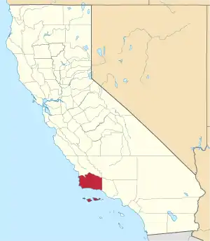 Map of California highlighting Santa Barbara County