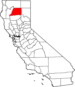 Map of California highlighting Shasta County