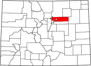 Map of Colorado highlighting Adams County