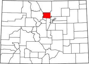 Map of Colorado highlighting Boulder County