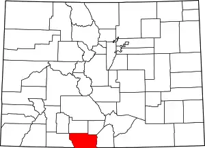 Map of Colorado highlighting Conejos County