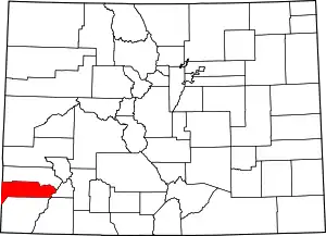 Map of Colorado highlighting Dolores County