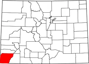 Map of Colorado highlighting Montezuma County