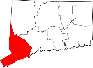 Map of Connecticut highlighting Fairfield County