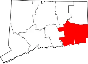 Map of Connecticut highlighting New London County