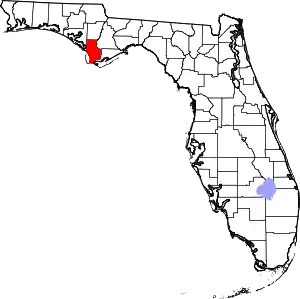 Map of Florida highlighting Gulf County