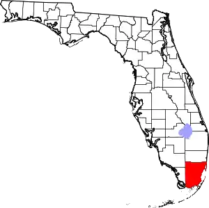 Map of Florida highlighting Miami-Dade County