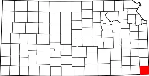 Map of Kansas highlighting Cherokee County