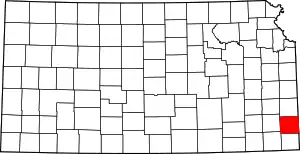 Map of Kansas highlighting Crawford County