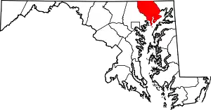 Map of Maryland highlighting Harford County